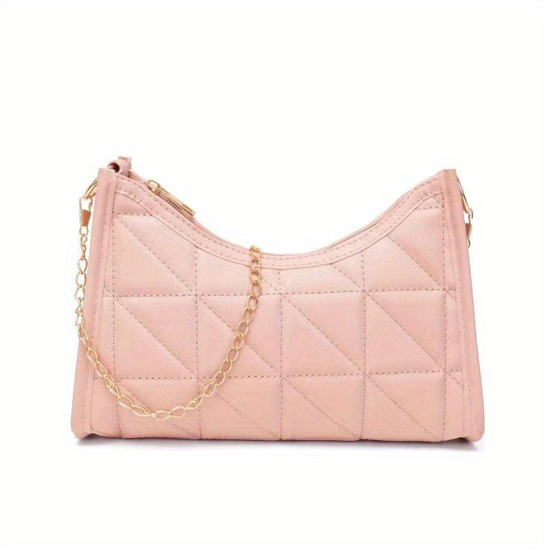 Quilted Shoulder Bag Solid Chain Handbag Vintage Baguette Bag