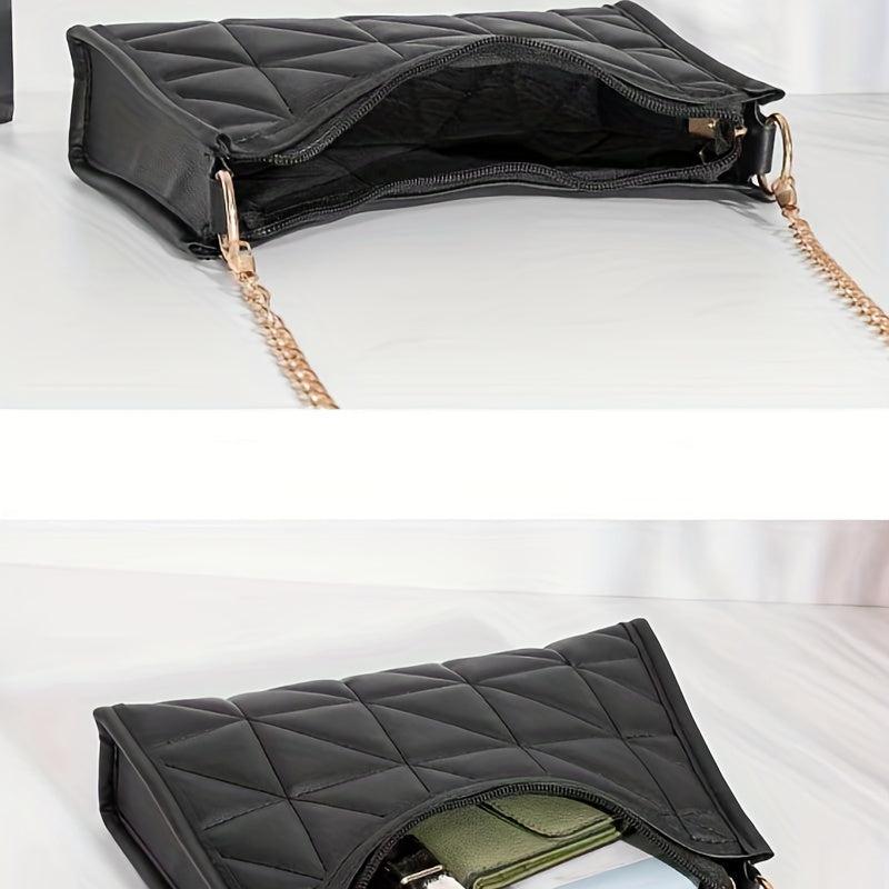 Quilted Shoulder Bag Solid Chain Handbag Vintage Baguette Bag