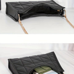 Quilted Shoulder Bag Solid Chain Handbag Vintage Baguette Bag