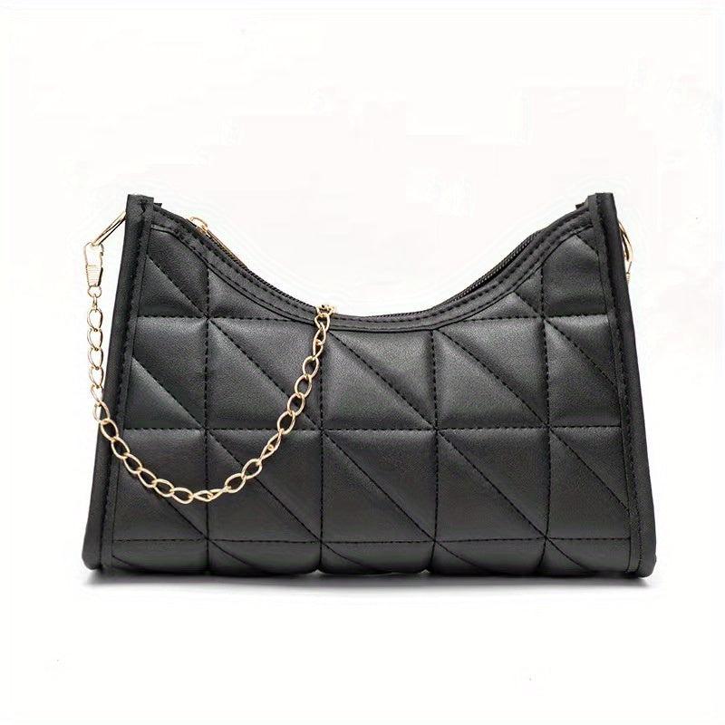 Quilted Shoulder Bag Solid Chain Handbag Vintage Baguette Bag