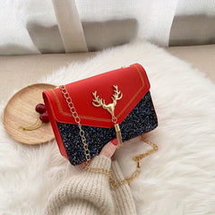 Glitter Sequins Colorblock Shoulder Bag with Tassel Decor