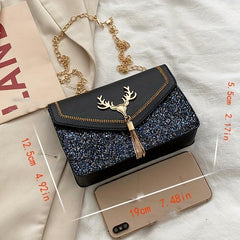 Glitter Sequins Colorblock Shoulder Bag with Tassel Decor