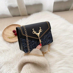 Glitter Sequins Colorblock Shoulder Bag with Tassel Decor
