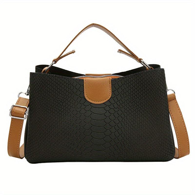 Snakeskin Pattern Handbag Contrast Crossbody Bag PU Leather Shoulder Purse