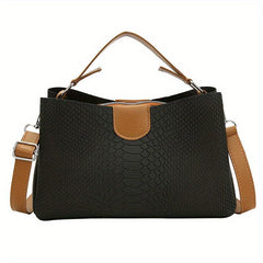 Snakeskin Pattern Handbag Contrast Crossbody Bag PU Leather Shoulder Purse