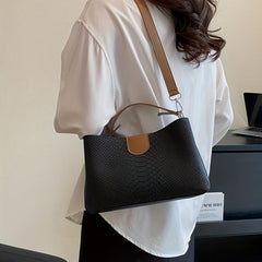 Snakeskin Pattern Handbag Contrast Crossbody Bag PU Leather Shoulder Purse
