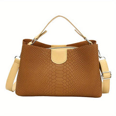 Snakeskin Pattern Handbag Contrast Crossbody Bag PU Leather Shoulder Purse