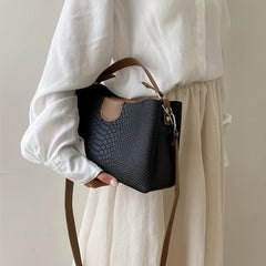 Snakeskin Pattern Handbag Contrast Crossbody Bag PU Leather Shoulder Purse