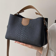 Snakeskin Pattern Handbag Contrast Crossbody Bag PU Leather Shoulder Purse