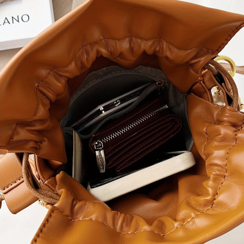 Women's Embossed Bucket Bag Pearl Chain Crossbody Bag