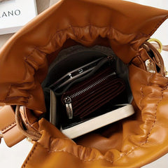 Women's Embossed Bucket Bag Pearl Chain Crossbody Bag