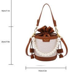 Women's Embossed Bucket Bag Pearl Chain Crossbody Bag