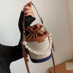 Women's Embossed Bucket Bag Pearl Chain Crossbody Bag