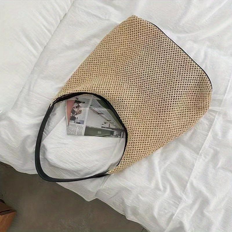 Large Capacity Straw Beach Bag for Women, Woven Shoulder Bag for Summer Holiday