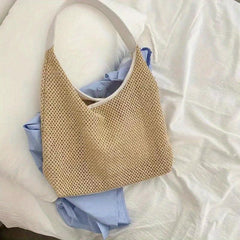Large Capacity Straw Beach Bag for Women, Woven Shoulder Bag for Summer Holiday