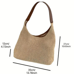 Large Capacity Straw Beach Bag for Women, Woven Shoulder Bag for Summer Holiday