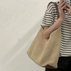 Large Capacity Straw Beach Bag for Women, Woven Shoulder Bag for Summer Holiday