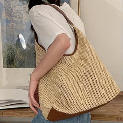 Large Capacity Straw Beach Bag for Women, Woven Shoulder Bag for Summer Holiday