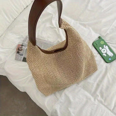 Large Capacity Straw Beach Bag for Women, Woven Shoulder Bag for Summer Holiday