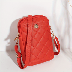 Argyle Quilted Phone Bag Mini Crossbody PU Leather Zipper Purse