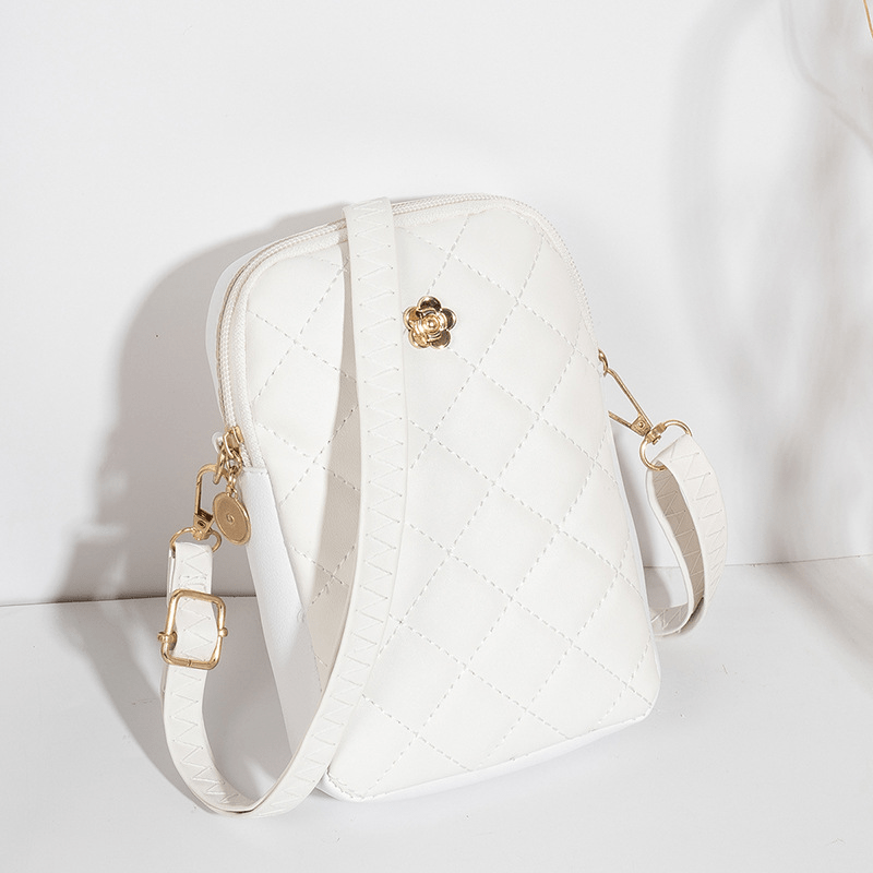 Argyle Quilted Phone Bag Mini Crossbody PU Leather Zipper Purse