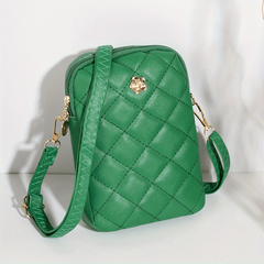 Argyle Quilted Phone Bag Mini Crossbody PU Leather Zipper Purse