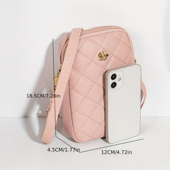 Argyle Quilted Phone Bag Mini Crossbody PU Leather Zipper Purse