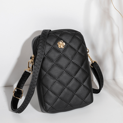 Argyle Quilted Phone Bag Mini Crossbody PU Leather Zipper Purse