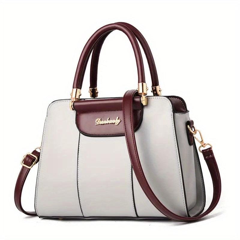Portable Top Handle Shoulder Bag PU Leather Zipper Handbag