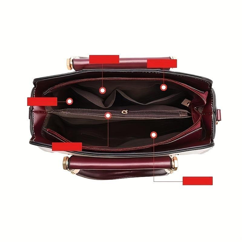 Portable Top Handle Shoulder Bag PU Leather Zipper Handbag