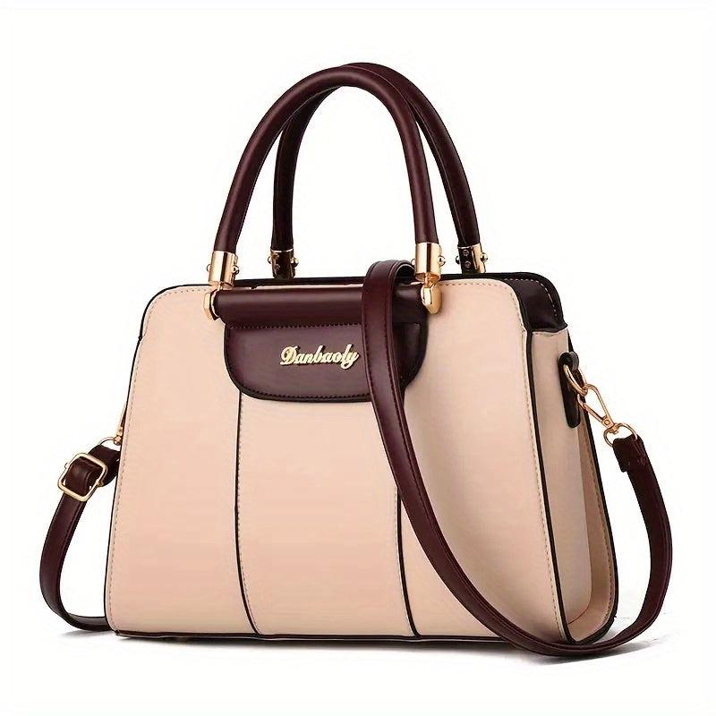 Portable Top Handle Shoulder Bag PU Leather Zipper Handbag