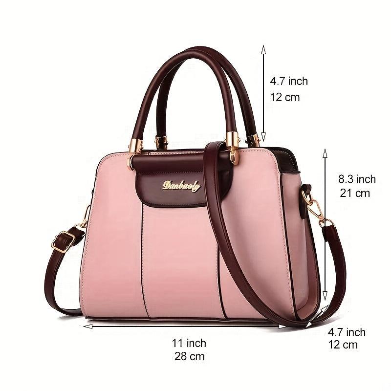 Portable Top Handle Shoulder Bag PU Leather Zipper Handbag