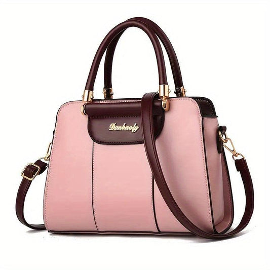 Portable Top Handle Shoulder Bag PU Leather Zipper Handbag
