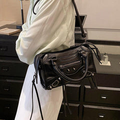 Stylish Motorcycle Shoulder Bag Zipper Crossbody Bag Portable Storage