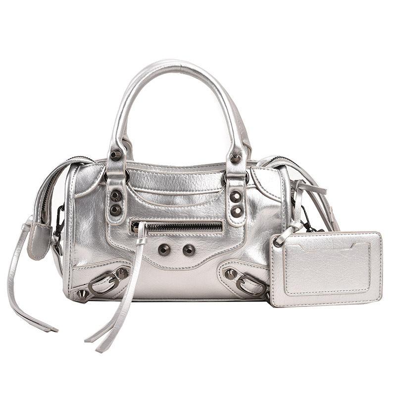 Stylish Motorcycle Shoulder Bag Zipper Crossbody Bag Portable Storage