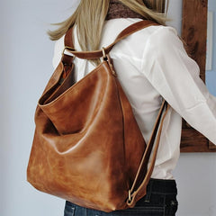 Retro PU Leather Backpack Large Capacity Crossbody Bag