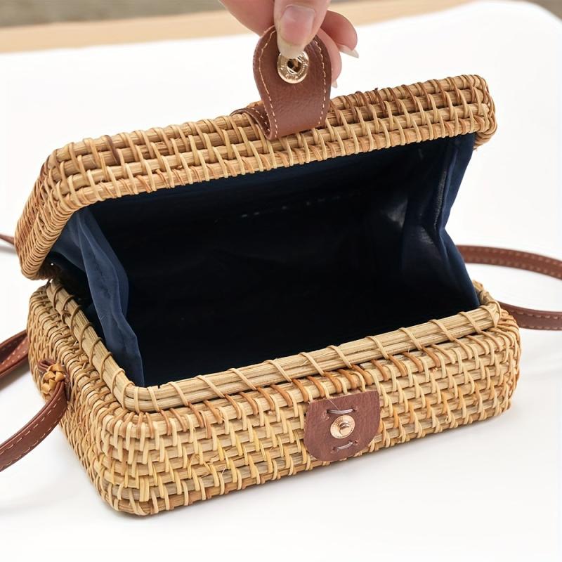 Rattan Woven Crossbody Bag Vintage Boho Style Beach Bag