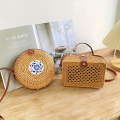Rattan Woven Crossbody Bag Vintage Boho Style Beach Bag