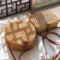 Rattan Woven Crossbody Bag Vintage Boho Style Beach Bag