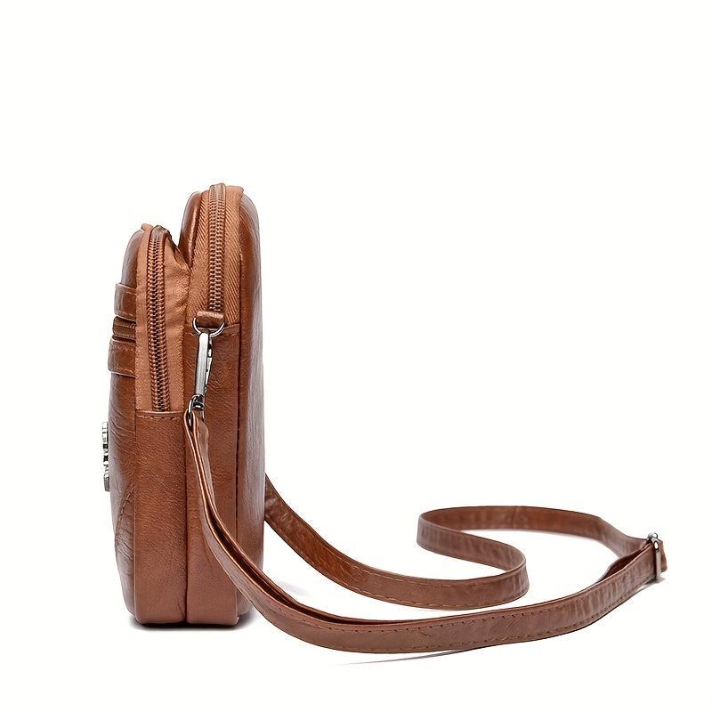 Retro Style Crossbody Bag Solid Shoulder Purse Casual Mobile Phone Bag