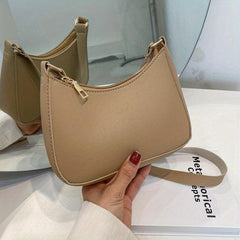 Vintage Faux Leather Shoulder Bag Minimalist Zipper Handbag