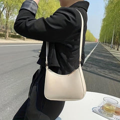 Vintage Faux Leather Shoulder Bag Minimalist Zipper Handbag