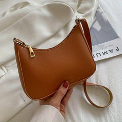 Vintage Faux Leather Shoulder Bag Minimalist Zipper Handbag