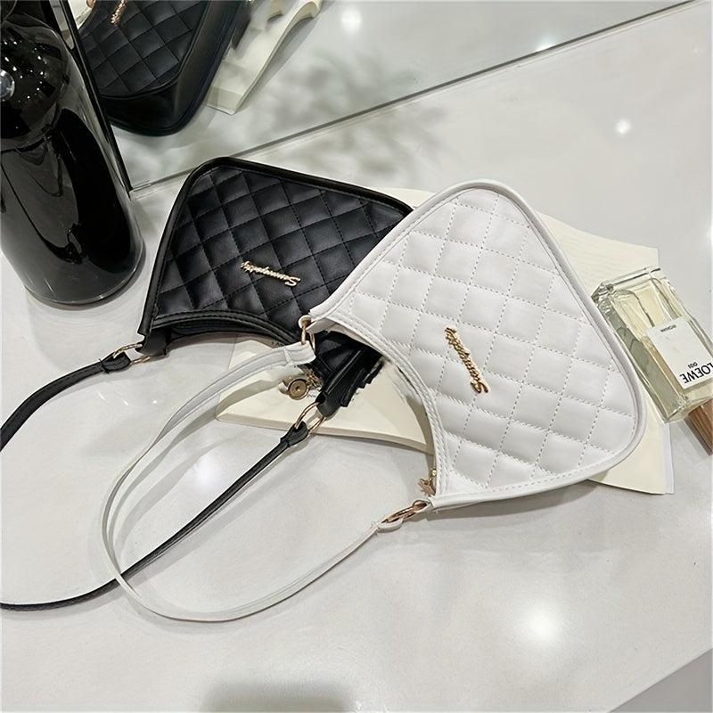 Argyle Quilted Shoulder Bag Zipper Underarm Purse Small PU Leather Handbag