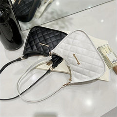 Argyle Quilted Shoulder Bag Zipper Underarm Purse Small PU Leather Handbag