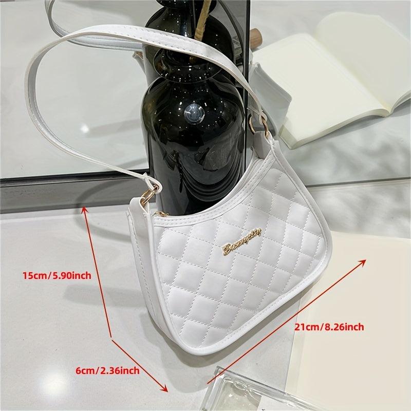 Argyle Quilted Shoulder Bag Zipper Underarm Purse Small PU Leather Handbag