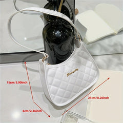 Argyle Quilted Shoulder Bag Zipper Underarm Purse Small PU Leather Handbag