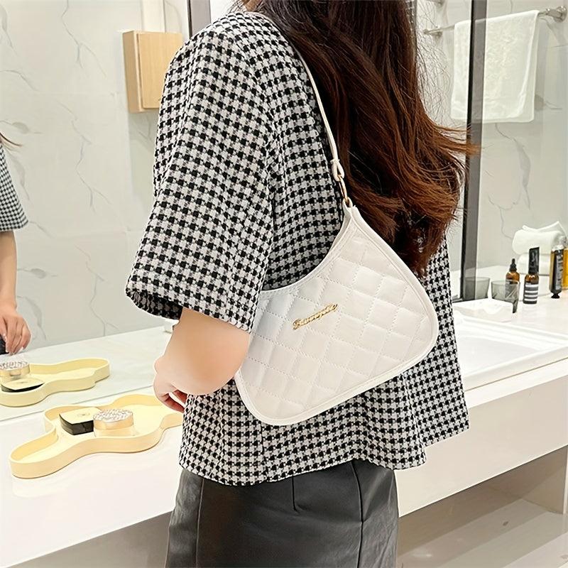 Argyle Quilted Shoulder Bag Zipper Underarm Purse Small PU Leather Handbag