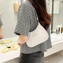 Argyle Quilted Shoulder Bag Zipper Underarm Purse Small PU Leather Handbag