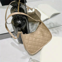 Argyle Quilted Shoulder Bag Zipper Underarm Purse Small PU Leather Handbag